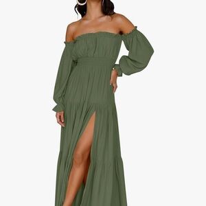 Green off shoulder dress